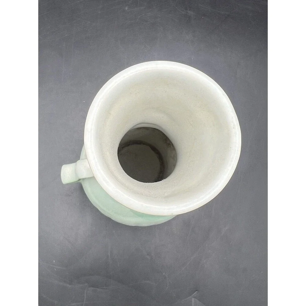 Vintage Weller Panella Double Handle Pansy Art Pottery Vase Green 6.5” USA